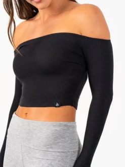Women Ryderwear Ribbed Off houder ong eeve Top